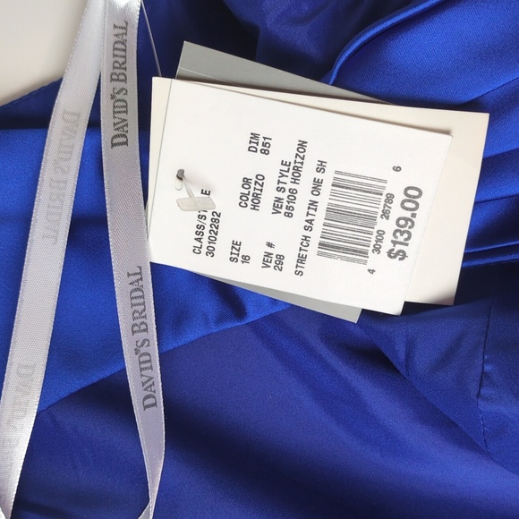 David's Bridal One Shoulder Asymmetrical Ruched Horizon Blue Cocktail Dress 16 - Picture 15 of 16